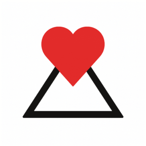 رمز الحب الثلاثي: قلب أحمر فوق مثلث أسود يرمز إلى الحميمية، الشغف، والالتزام